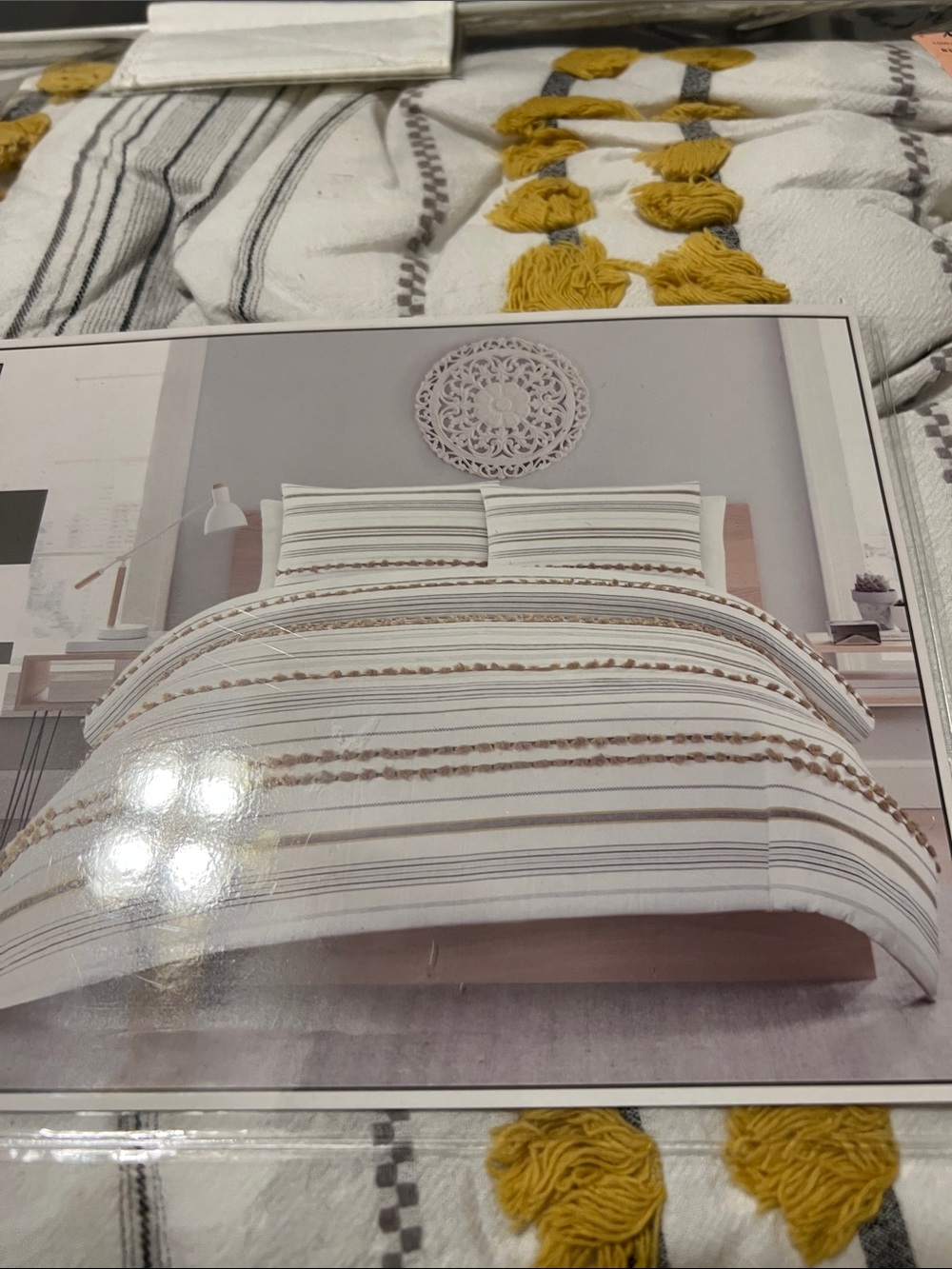 Striped Tufted Comforter Set in White and Brown
